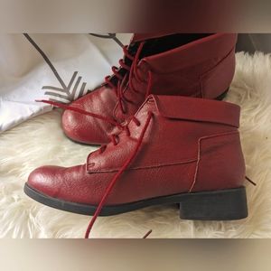 Rare Vintage 90's Red Leather Booties, Women's Size 8.5